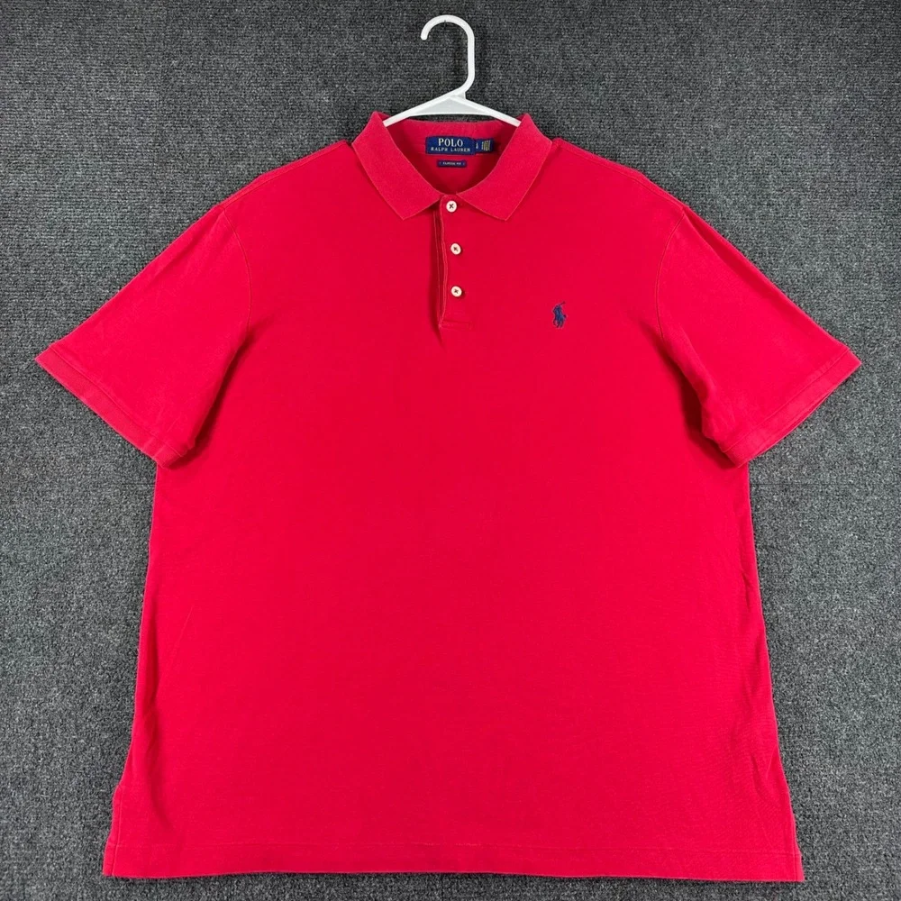 Polo Ralph Lauren Polo Shirt Mens L Large Red Classic Fit Short Sleeve Pony Logo
